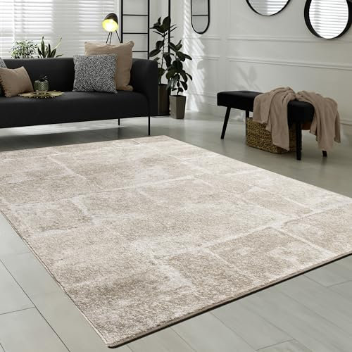 Paco Home Teppich Wohnzimmer Kurzflor Modern Meliert Steinoptik Mauer Muster Braun, Grösse:200x280 cm