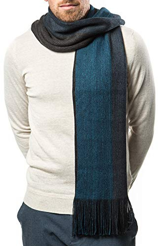 Marino Avenue Mens Scarf, Knit Striped Scarf, Long Winter Mens Scarves In An Elegant Gift Box - Azure Ash - One Size