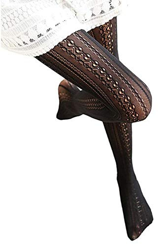 SurBepo Women Fishnet Hollow Out Knitted Patterned Thick Warm Stockings Tights Vertical Strips Pantyhose For Female(Black, One Size)