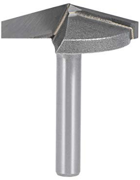 sourcing map 150 Degree V-Groove Router Bit 32mm Dia with 6mm Shank, Titanium Steel Tipped V Grooving Bit (Gray)