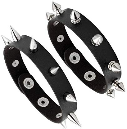 Mafnee Punk Bracelet Spiked Bracelets for Man Women Leather Spike Rivet Metal Studded Wristband Black