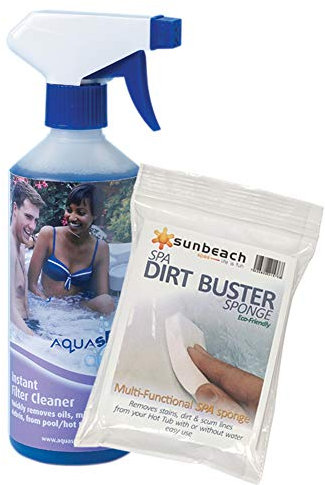 AQUASPARKLE 0.5L Instant Filter Cleaner for Hot Tubs & Spa with FREE Sunbeach Dirt Buster Sponge