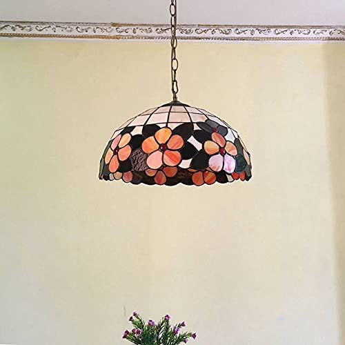 LED Esszimmer Hängelampe Vintage Pendelleuchte Tiffany Antik E27 Esstisch Pendellampe Blumen Design Küchenlampen Wohnzimmerlampe Hängeleuchte Schlafzimmer Loft Cafe Bar Glasmalerei Lampenschirm (40cm)