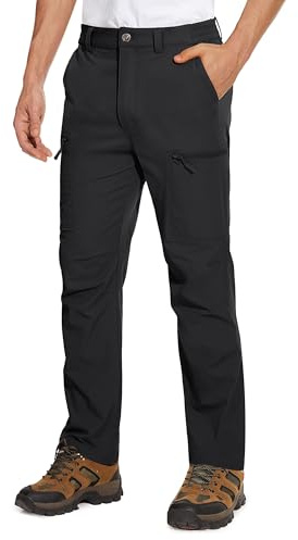 MAGCOMSEN Men's Trousers with Multi Pockets Summer Hiking Pants Elasticated Waist Trousers Black