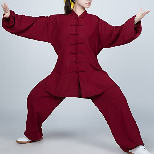 MXRFACTory Uomo Donne Tai Chi Abbigliamento Fibbia a Disco Maniche Lunghe Cotone e Lino Tradizione Cinese Tute da Ginnastica da Kung Fu Morbido e Traspirante Arti Marziali Wing Chun Uniform,001,XL