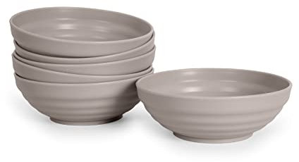 Juego de 6 Cuencos Classic de Plástico Duro Reutilizables e Irrompibles para Aperitivos, Postres Fiestas y Eventos (380ML, Marron)