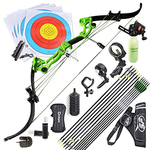surwolf 50 Recurve-Compoundbogen Bogenschießen Bogen Set Erwachsene Sportbogen mit Zubehör 40-55 lbs Jagd Recurve langbogen für Anfänger Pfeil Zielübung (grün-Bogens Set 2#)