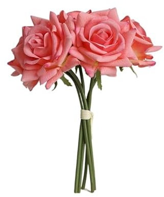 HXSCOO Simulation 5 Kopf gekräuselte Kanten Rosenstrauß Real Touch Blumen künstliche Hochzeit dekorative Blumen Hand hält gefälschten Blumenstrauß (Color : Dark pink)