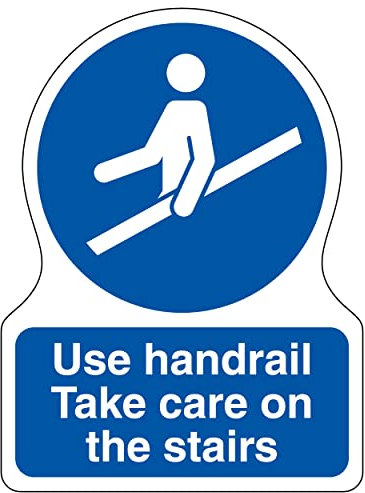V Safety Shaped Safety Sign - Use Handrail Take Care On The Stairs -150X200-Self Adhesive Vinyl