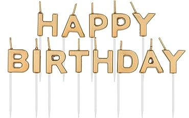 Folat 24206 Ensemble de bougies 'Happy Birthday' Doré - 2 cm - Bougies de Gâteau pour la décoration de D'anniversaire, Anniversaire, Happy Birthday, Anniversaires de Mariage, Gâteau de Mariage