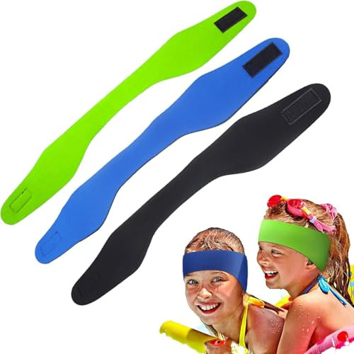 Jushion 3 Stück Schwimmen Stirnband, Kinder-Schwimmstirnbänder, Neopren Schwimmband Ohrenband Wasserdichtes Kopfband Haarband mit Hohe Elastizität und Klettverschluss Ohrenschutz Band-51cm
