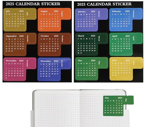 Monatsregisterkarten für Planer, Monatsregisterkarten,Monatsaufkleber 2025 mit Registerreitern - Kleine bunte Planeraufkleber, selbstklebende Trennwand-Marker, Notizbuchaufkleber für Erwachsene und Ki