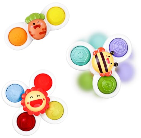 Dyaucwpo 3 Pezzi Spinner per Bambini, Giocattolo con Ventosa Girevole, Gioco per Seggiolone, Giocattoli Sensoriali