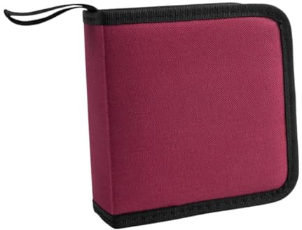 AsrMyjcx Étui de Rangement pour DVD et CD, Support de Disque, capacité 40, Pochette compacte, Portable, Facile à, Sac pour CD en Tissu Oxford, Rouge
