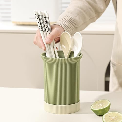 Porte-ustensiles pour comptoir de cuisine, 4,5x6.1 pouce de cuisine en plastique Porte-ustensiles avec trous de vidange et plateau de vidange, organisateur d'ustensile à rayures pour spatule Copstick
