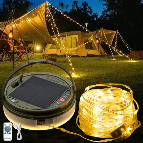 JIMACRO Bobina di luci da campeggio da 12 m, 120 LED, ricaricabili, per campeggio, casa, cortile, patio, feste, matrimoni (bianco scuro)