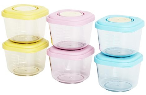 Babynahrungsbehälter 6pcs 150 ml Quadrat- und Stapelstapelbabysbabysbabys mit Deckel und Skala -20-120 ℃ resistente mikrowavierbare leckere Speicherbehälter mit Snuffle Ventil, Lagerung, Lagerung