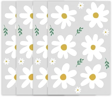 4 Sheets Daisy Flower Wheelie Bin Stickers, Self-Adhesive Waterproof Decorative Vinyl Stickers for Outdoor Dustbins, Garden Bins, Walls, Windows, Doors and Furniture,PVC Floral Decals
