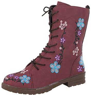 cfpqv Lace-up boots women's combat boots combat boots flowers leather boots women's boots faux leather riding boots vintage ankle boots autumn winter lace-up ankle boots slip boots work boots, red, 6