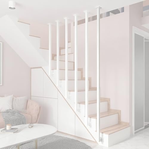 Plana och lutande trappor Järnbaluster, 60 100 160 200 240 cm ledstångsräcke modernt för hus/köpcentrum/hallar, anpassningsbara trappspindlar(White,170cm/5.6ft)