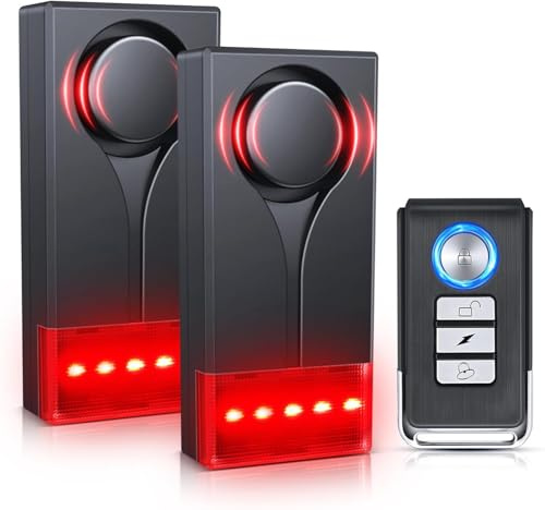 Car Anti-Theft Vibration Alarm, ELECTOP 108dB Automobile Vibration Sound & Light Alert, Wireless Remote Car Alert Automotive Warning Interior Safety Light with 2pcs Alarm