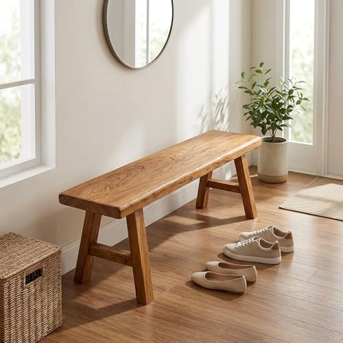 AYHARYLH Banc de Salle à Manger d'intérieur en Bois Massif de Style Ferme, Banc de Style campagnard en Bout de lit, d'entrée de Cuisine en Bois Asiatique avec Design sans accoudoirs