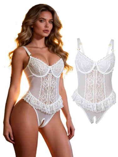 ohyeahlady Body Femme Ouvert Entrejambe Dentelle Chic Grande Taille | Body Fendu,Bodysuit Curvy,Avec Armature,Bretelles Réglable,Dos Nu,Lingerie Sexy Ensemble Dentelle,Tenu Hot Ronde ,Teddy