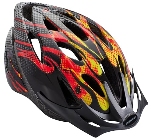 Schwinn Thrasher Kids Bike Helmet, Boys And Girls, Fits 50 - 54cm Circumference, Ages 5-8 Year Olds, Lightweight, Detachable Visor, CPSC Safety Certified, Child, Flames