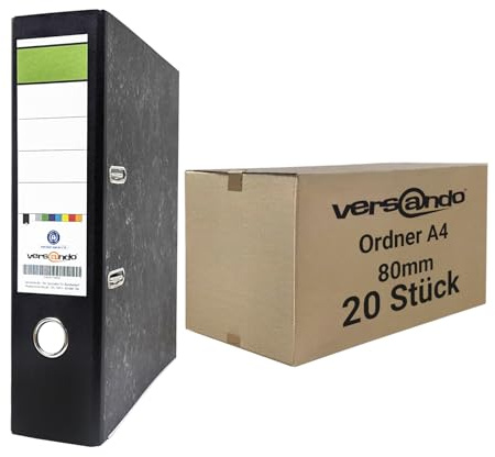 versando 20x breiter Premium Ordner DIN A4 Rücken 8cm Aktenordner Ringordner - Blauer Engel zertifiziert - schwarz (1 Karton)