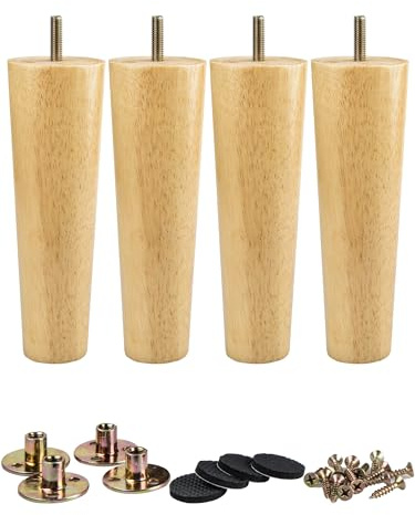 La Vane 4er Set Möbelfüße aus Massivholz - Konische Tischbeine Ersatz (Höhe: 10cm) mit M8 Gewindebolzen, Montageplatten - Für Sofa, Bett, Schrank, Couch, Ottomane & Tische - Leicht zu installieren
