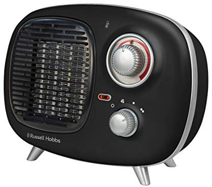 Russell Hobbs RHRETPTC2001B 1.5KW Retro Portable Ceramic Electric Heater in Black, 2 Heat Settings, Adjustable Thermostat, 15m2 Room Size, 2 Year Guarantee