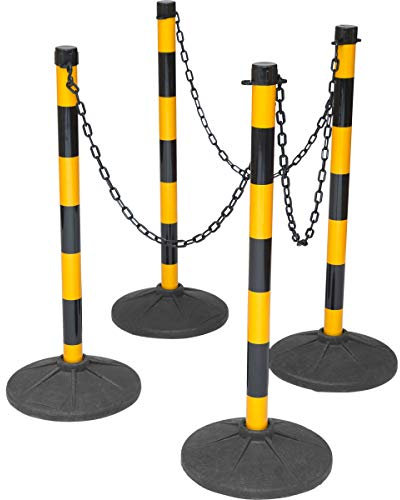 Plastic Chain Barrier, Free Standing Chain Link Posts, Yellow & Black Safety Bollards