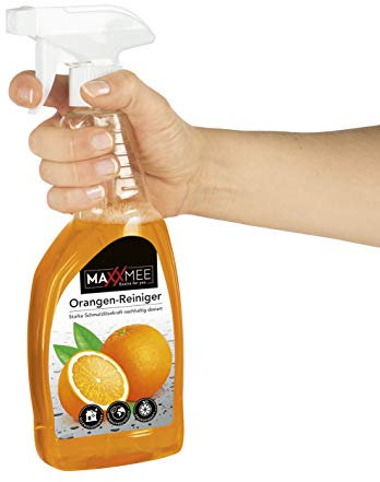 Maxxmee, detergente all'arancia | Forte contro grasso, rimuove anche lo sporco più ostinato | legno, tessuti, ceramica, vetroceramica | Set di flaconi spray e 3 sacchetti [3 x 500 ml]