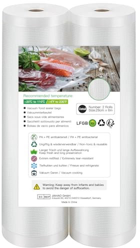 Sac Sous Vide Alimentaire de 2 Rouleaux 28 x 600cm Par Rouleau Sacs Sous Vide Pack, sans BPA, Certification LFGB, pour Conservation des Aliments, la Cuisson et Cuiseur Sous Vide