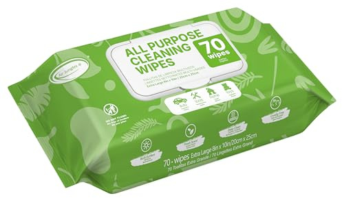 Air Jungles All Purpose Cleaning Wipes 70 Count, Extra Large 8 x 10 Heavy Duty for Car Interior, Kitchen, Bathroom, Gym Equitment, Tools - Non-Toxic Safe for Multi-Surface