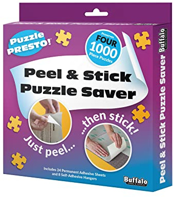 (4 Pack) Puzzle Presto! Peel & Stick Saver: The Original and Still The Best Way to Preserve Your Finished Puzzle! 24 Adhesive Sheets and 8 Adhesive Hangars.