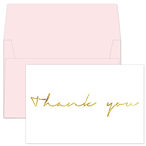 Gooji 4x6 Gold Foil Thank You Cards Multipack with Envelopes (Bulk 20-Pack) Matching Peel-and-Seal Envelopes, Birthday Party, Baby Shower, Weddings, Blank Notes Stationary, Small Business