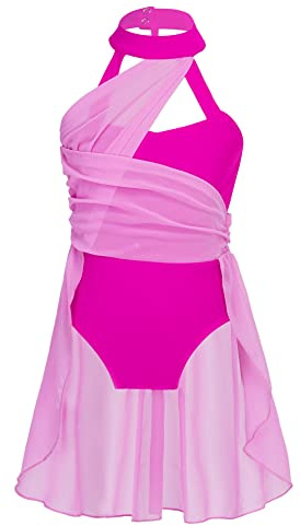 IEFIEL Maillot Patinaje Artistico Niña con Falda de Gasa Leotardo Ballet de sin Manga Vestido de Danza Lirica Contemporánea y Gimnasia Disfraz de Bailarina Rosa Oscuro 16 años