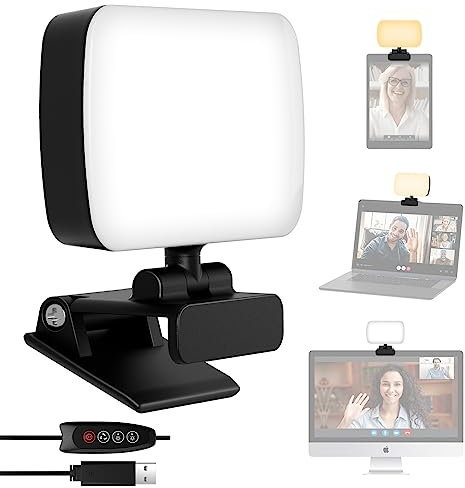 RealPlus Iluminación de Videoconferencia, Luz Videoconferencia con Pinza y Cable USB, 120 LED y 3 Modo, Luz Fotográfica para PC/Portátil/Reuniones con Zoom/Oficina/YouTube/Tiktok/Foco Streaming/Regalo