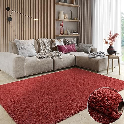 MY-RUG Shaggy Star kuscheliger Langflor Teppich, Rutschhemmende Unterseite, extra Langer Hochflor 37 mm, Pflegeleicht, Super Soft, Felloptik, weinrot, rot, Bordeaux, eckig 90 x 60 cm