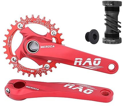 Meteorolite Mountainbike-Kurbelgarnitur, 170 mm, schwarz/rot, MTB-Kurbelgarnitur mit 104BCD 32T/34T/36T/38T schmaler, breiter Zahn, rundes schwarz/rotes Kettenblatt, Ersatz für Fahrrad-Kurbelarm-Set,