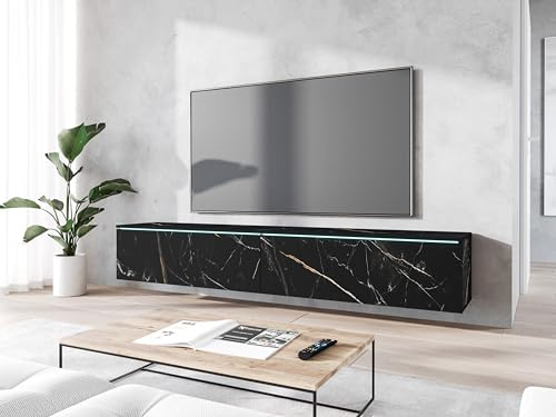 MINIO go for it TV Schrank Donna, Breite 180 cm, TV Lowboard, Stehend oder Hängend, Fernsehschrank für das Wohnzimmer, Laminierte Spannplatte, San Sebastian/San Sebastian - LED Beleuchtung