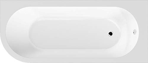 Balterley 1700 x 725mm J Shape Shower Bath with Legs, Panels & Overflow, Single Ended Right Hand Back to Wall Gloss White Soaking Shower Bath, Acrylic Baths for Bathrooms, Adjustable Leg Set (White)