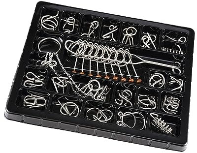 BESTonZON Brain Puzzle Set Metal Ring Puzzle Set for Adults and Kids Educational Game Toy 25 Pieces Brain Teaser for Family and Travel