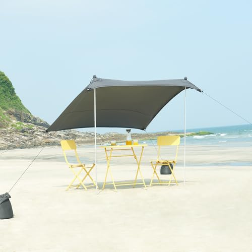 pro.tec Strandzelt Bernheze Sonnensegel Schattensegel Sonnenzelt mit 2 Alu-Stangen und 4 befüllbaren Sandtaschen Sonnendach 200x200x170cm (LxBxH) Grau