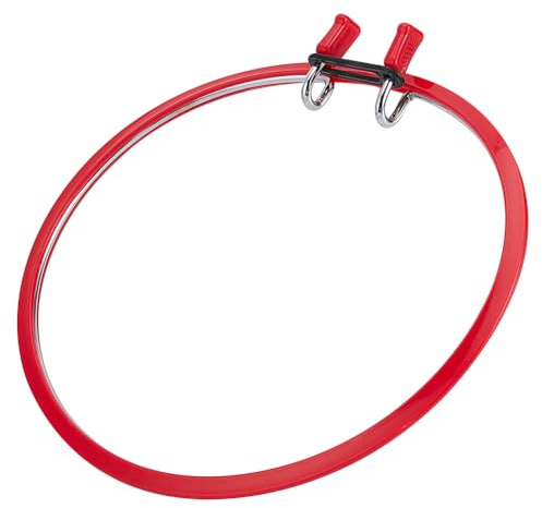 OLYCRAFT Aro de bordado de metal rojo con anillo de plástico, marco grande de punto de cruz de tensión de resorte, 220 x 220 x 22,5 mm