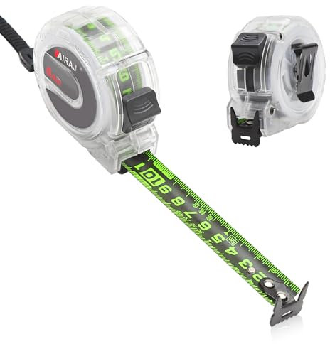 Mètre ruban en acier fluorescent 5 m, facile à lire, largeur 19 mm, précision transparente, ruban à mesurer rétractable double face gradué auto-bloquant