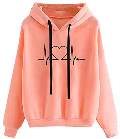KOG Hoodie für Damen Baumwolle Hoodies Einfarbig Sweatshirt mit Kapuze Warmes Bekleidung Frauen Kapuzenpullover Warme Oberteile Teenager Mädchen Winter Lose Pullover Rosa XXL