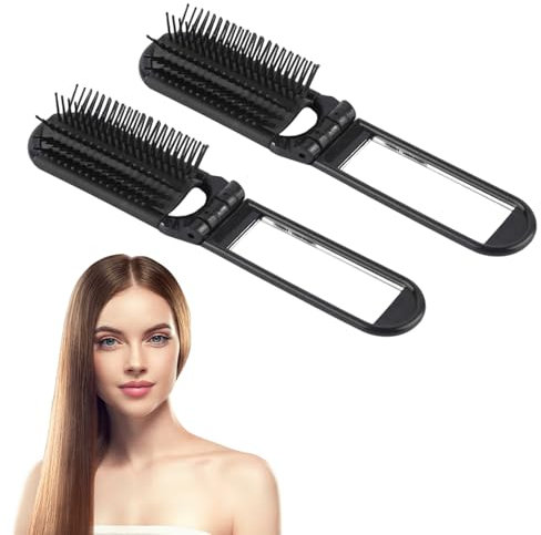 Lot de 2 brosses à cheveux de voyage pliables avec miroir, mini brosse à cheveux pliable portable, mini brosse à cheveux de voyage, taille de voyage, peigne de massage des cheveux pour hommes, filles
