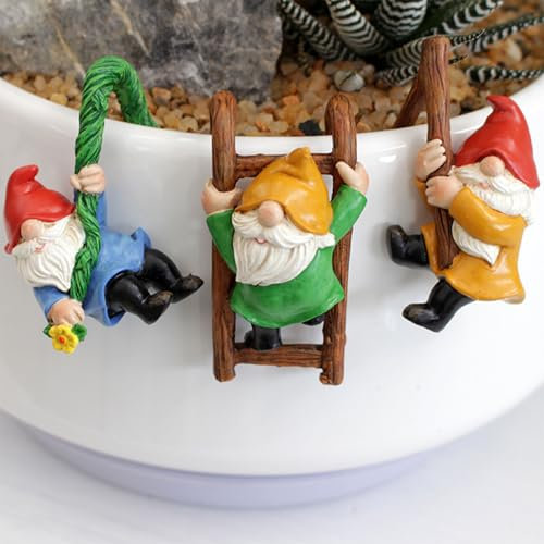 Sertay 3 Pièces Figurines Gnome, Figurines Pot Fleurs Miniatures, Nains Jardin Drôles, Ensemble Nain Jardin Extérieur, pour les Petits Jardins, Aquariums, Plateaux de Plantation, Pots de Fleurs